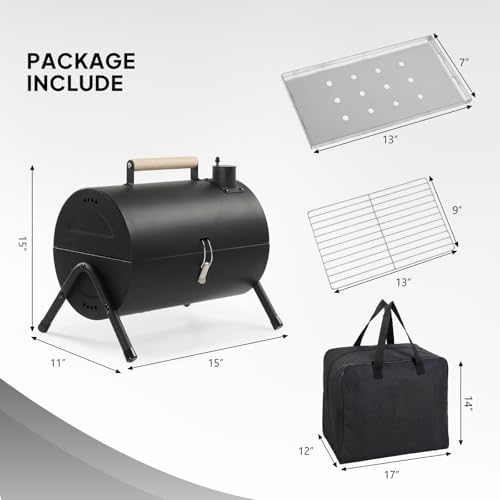 Outvita Portable Charcoal Grill with Thermometer, Dual-Sided Tabletop Black - Image 2