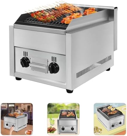 21" Commercial Countertop Gas Grill, Heavy Duty 2 Burners Countertop Char Broiler Grill, Adjustable Temperature Professional Charbroile Restaurant Equipment BBQ Stove Indoor Gas Griddle, 60TU/hr - Image 3