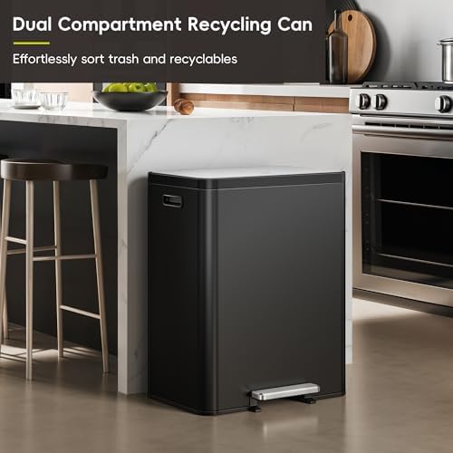 EKO EcoCasa II 36L+24L Dual Trash Can with Recycle Bin, Stainless Steel Garbage Can with Lid, Deodorizer Compartment, Odor-Proof and Fingerprint Resistant, Matte Black - Image 5