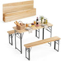 Tangkula 3 Piece Folding Picnic Table with 2 Benches, Foldable Wood Picnic Table Bench Set with Heavy-Duty Metal Frame for 4, Space-Saving Outside Table and Bench Set for Backyard, Patio, Garden by TANGKULA