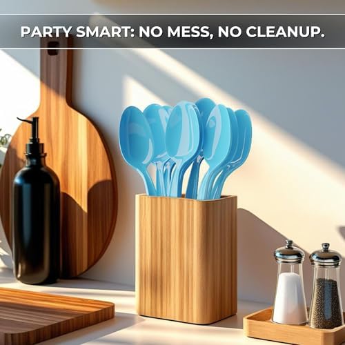 Light Blue Plastic Spoons (24 Pack) - Durable Disposable Tableware Flatware Cutlery Utensils Set for Baby & Bridal Shower, Ocean Theme, Gender Reveal Event, Birthday Party Supplies, Blue Orchards - Image 6