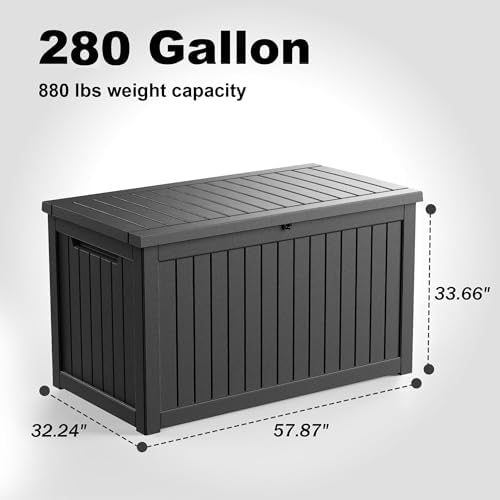 PatioZen 280 Gallon Outdoor Deck Box,Waterproof Resin Outdoor Storage Boxes, Outside Storage Lockable Container for Garden Tools,Indooor Cushions,Accessories (Black) - Image 2
