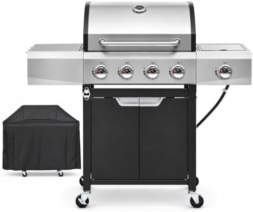 Endark 51,000 BTU Gas Grill with Cover – 4 Stainless Steel Burners + Side Burner, Large Portable BBQ for Camping, Backyard, Tailgating & Outdoor Parties by ENDARK