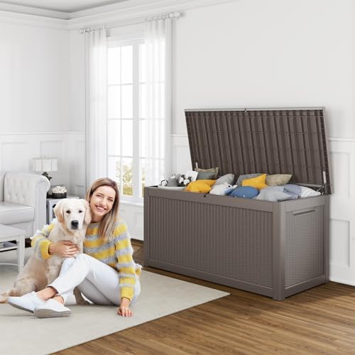 320 Gallon Outdoor Storage Box Waterproof, Resin Lockable Deck Box with Lid, Large Capacity Weatherproof Container for Patio Furniture Pool Accessories, Cushions(Grey, 320 Gallon) - Image 3