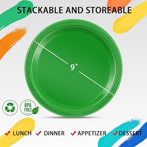 WELLIFE Green Plastic Plates 9 Inch 50 Count - Image 3