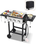 Gas Grill Griddle Combo with 3 Burners - Propane Grill on Cart - Stainless Steel 30,000 BTU -Camping Grill with 2 Foldable Tables, Cover - Outdoor Cooking Station for BBQ Backyard by Unknown