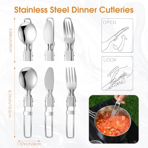 Funnymoom 15 Pcs Camping Cookware Mess Kit Outdoor Cooking Set Stainless Steel with Pot and Pan Kit 2 Set Stainless Steel Cups Plates Forks Knives Spoons for Camping Backpacking Cooking Picnic - Image 5
