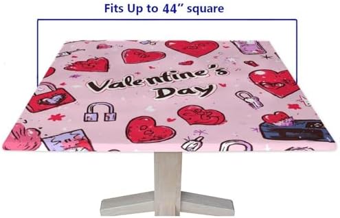 Fitted Tablecloth with Elastic Edge, Love is in The Air Pattern Printed on Washable Card Table Cover, Perfect for Breakfasts Tea Gatherings, Fit for 44" x 44" Square Tables - Image 5