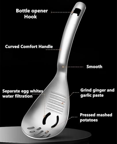 5 in 1 Egg Separator for Raw Eggs, Potato Masher Multifunction Cooking Spoon, Egg Yolk Separator, Grater Plate, Bottle Opener & Slotted Spoon 304 Stainless Steel Thickened (Cooking spoon) - Image 5
