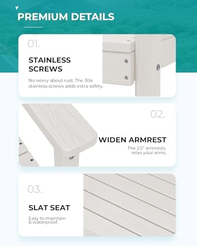 SERWALL 7 Pcs Outdoor Dining Set, 67" HDPE Dining Set for 6, White - Image 3
