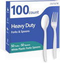 SACATR 100 Count White Plastic Silverware Heavy Duty -Forks,Spoons by SACATR
