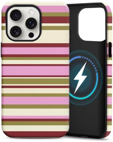 for iPhone 14 Pro Max Case, Magnetic Matte Frosted Dual-Layer Striped Phone Case for Women, Retro Aesthetic Cover Compatible with MagSafe Accessories - Berry Sage by YKCZL