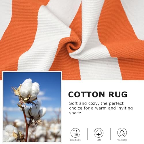 IOHOUZE Fall Striped Outdoor Rug 3x5, Washable Porch, Orange White - Image 6