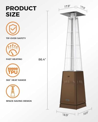 Pyramid Patio Heater, 55,000 BTU Outdoor Patio Heater, Propane Heater With Quartz Glass Tube & Wheels for Outdoor, Backyard, Commercial & Residential, Triple Protection System - Black - Image 7
