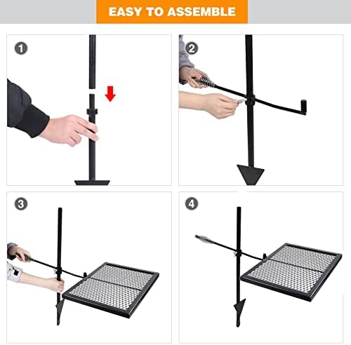 REDCAMP Swivel Campfire Grill Heavy Duty Steel Grate, Over Fire Camp Grill with Carrying Bag for Outdoor Open Flame Cooking - Image 6
