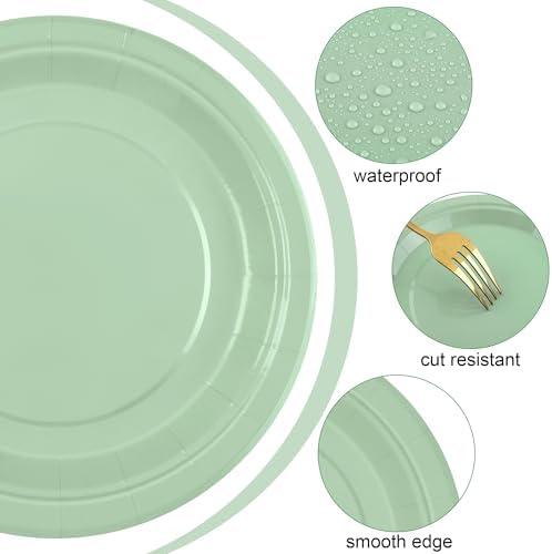 Breroa 72 Pcs Sage Green Paper Plates 7 Inch Bulk Green Plates Disposable - Image 3