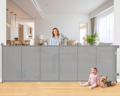 EZIGO 120 Inch Retractable Baby Gates, 41 Inch Extra Tall Retractable Gate by EZIGO