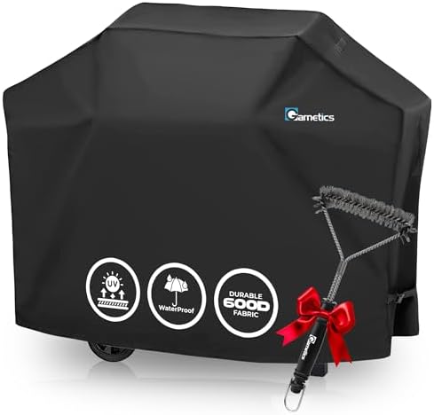 Grill Cover for Outdoor Grill 55 Inch – Bonus Grill Cleaning Brush Included, Heavy Duty Waterproof BBQ Gas Grill Cover for Outside, UV & Fade Resistant, Fits Most 3–4 Burner Grills by Garnetics