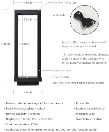 PUSU Cordless Waterproof Table Lamps, Black Outdoor Rechargeable Desk Lamp - Image 5