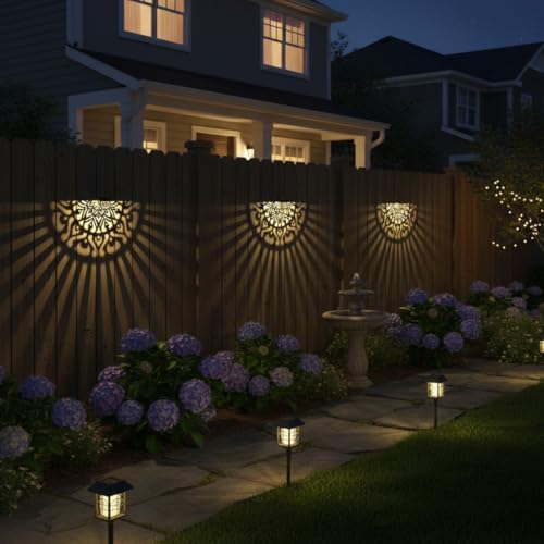 6 Pack Solar Fence Lights Outdoor Wall Lights Mandala Solar Step Light - Image 2