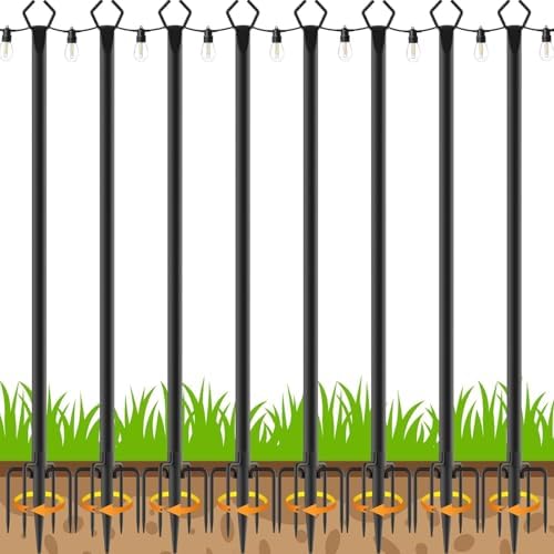 AILBTON 10Ft String Light Poles 8 Pack,Light Poles for Outside Lights,Outdoor with Fence Brackets Hanging Lights,Metal Stand Deck Patio Backyard by AILBTON