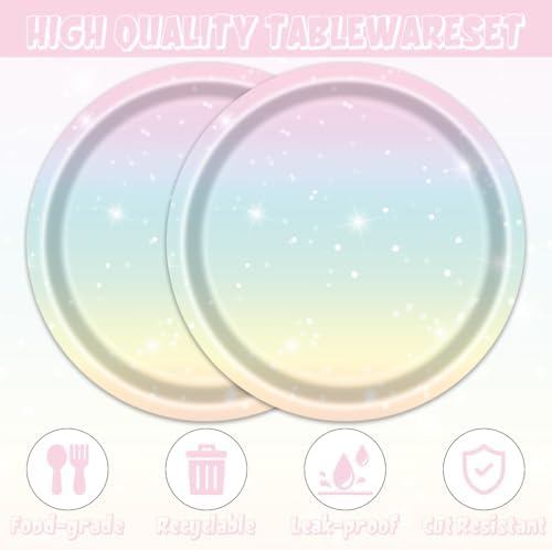 40pcs Pastel Rainbow Party Decorations Pastel Rainbow Paper Plates and Napkins For Baby Shower Decorations,Suitable for 20 Guests - Image 4