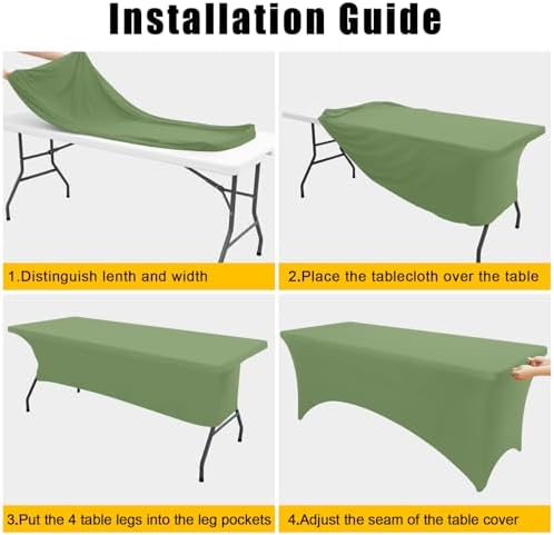 Smiry 2 Pack Spandex Table Cloth 8FT, Elastic Fitted Sage Green Tablecloth - Image 5
