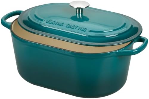 EDGING CASTING Enameled Cast Iron Oval Dutch Oven, 6QT, Darkcyan - Image 4