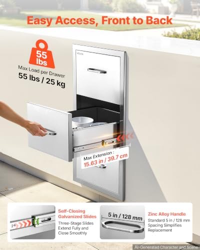 VEVOR Outdoor Kitchen Drawers, 20"W x 30"H x 16"D, Cabinet/Trash/Door/Combo - Image 5