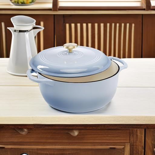 Best Choice Products 6 Quart Enamel Cast-Iron Round Dutch Oven, Family Style Heavy-Duty Pre-Seasoned Cookware for Home, Kitchen, Dining Room, Oven Safe w/Lid, Dual Handles - Cornflower Blue - Image 5