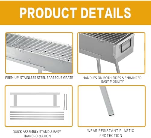 WILLBBQ Charcoal Grill, Portable BBQ Grill with Removable Stand & Shelf - Image 6
