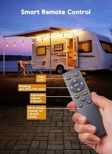 Brightown Outdoor String Lights, 112FT 35 Bulbs Shatterproof Patio Lights with Remote, IP65 Waterproof Dimmable Hanging Connectable LED Outdoor Lights for Backyard, Bistro, Porch, Deck, Balcony - Image 3