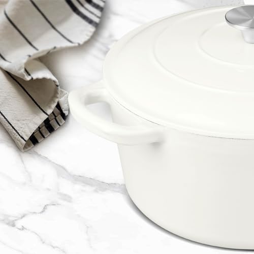 Leonyo 6-Quart Enameled Cast Iron Dutch Oven Pot with Lid, White - Image 6
