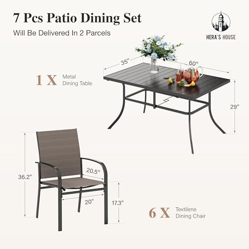 HERA'S HOUSE 7pc Outdoor Patio Dining Set for 6, Textilene Chairs, Brown - Image 6
