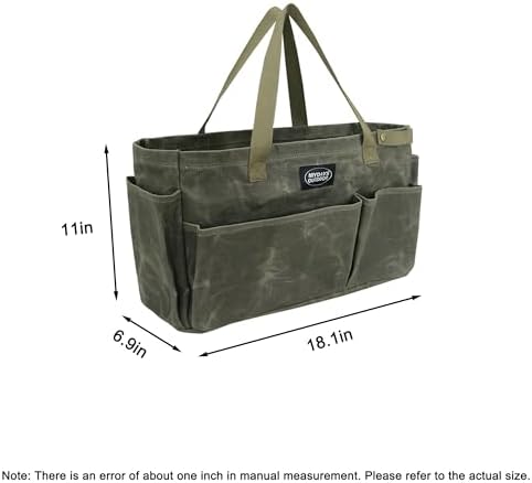 Portable Garden Camping Tool Storage Bag,Waxed Canvas Firewood Carrier Tote bag,Collapsible Sturdy Garden Basket Great for Women, Gardener, Electrician, Repairer(Army Green) - Image 2