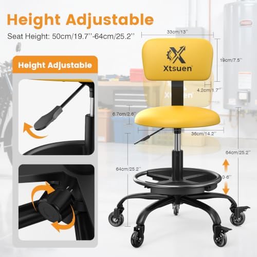 Rolling Shop Stool with Wheels, Mechanic Stool Chair with Backrest - Image 2