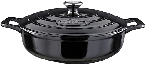 La Cuisine Enameled Cast Iron Braiser Sauté Pan Shallow Dutch Oven with Lid Internal Matt Black Enamel Coating 3.75 QT 11" / 28cm Ø, Oven-Safe 550°F/276°C, For GlassTop, Black by LaCuisineforlife