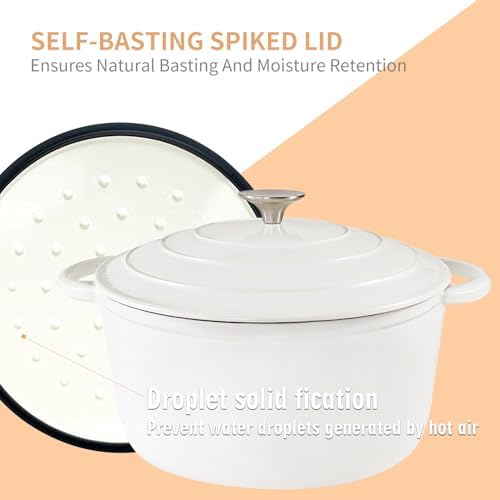 3 QT Small Enameled Cast Iron Dutch Oven with Self-Basting Lid, White - Image 3