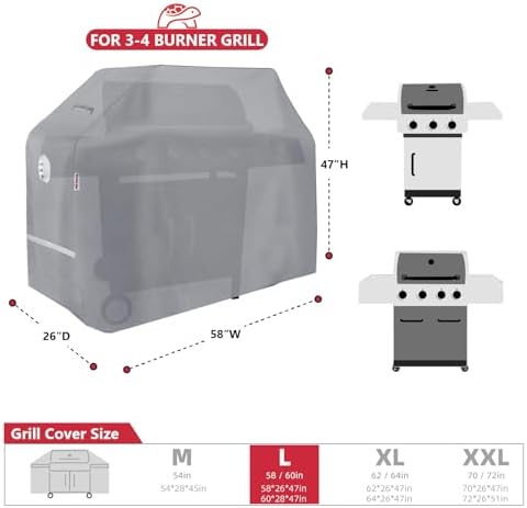 Turtle Life BBQ Grill Cover, 58 Inch Heavy Duty Waterproof 3-4 Burner Barbecue Gas Grill Covers for Weber Spirit Char-Broil Performance and Signature, Gray - Image 2