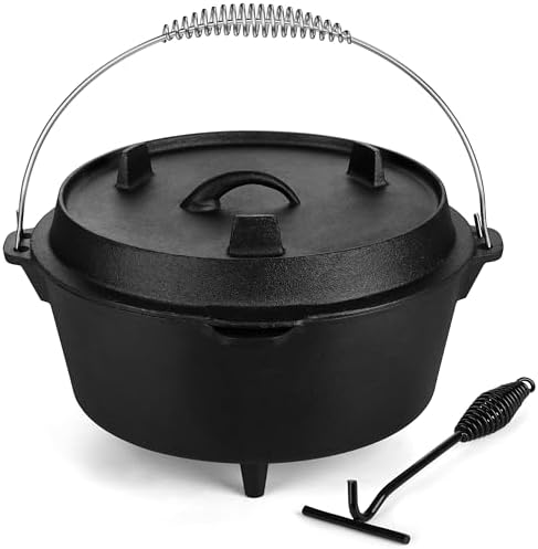 Leonyo 7QT Pre-Seasoned Dutch Oven Camping with Lid Lifter, 2-in-1 Pots by Leonyo