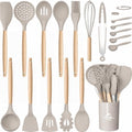 MIBOTE Silicone Cooking Kitchen Utensils Set, Wooden Handle, Khaki by MIBOTE