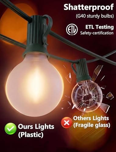 25FT LED G40 Frosted White Outdoor String Lights 27 Shatterproof Globe Bulb - Image 6