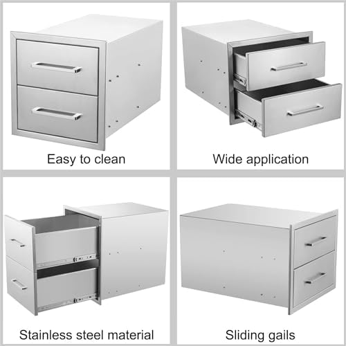 2-Drawer BBQ Island Drawer, 14W x 15H x 23D, Flush Mount, Stainless Steel - Image 4