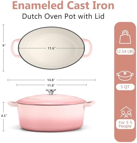 TeamFar Oval Dutch Oven, 5qt Enameled Cast Iron Dutch Oven Pot with Lid - Image 2