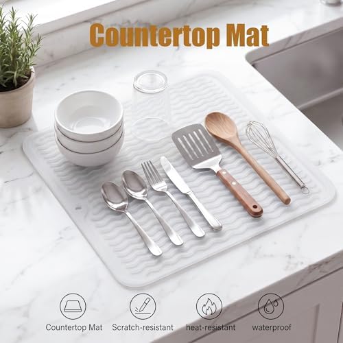 MicoYang Silicone Dish Drying Mat for Multiple Usage,Easy clean,Eco-friendly,Heat-resistant Silicone Mat for Kitchen Counter or Sink,Refrigerator or Drawer liner Translucent M 12 inches x 12 inches - Image 3