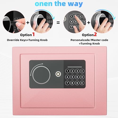 Digital Electronic Money Safe, Steel Security Lock Box with Keypad, Office Hotel Business Jewelry Gun Cash Safe, 0.23 Cubic Feet, 9.06" W x 6.69" D x 6.69" H（pink） - Image 3