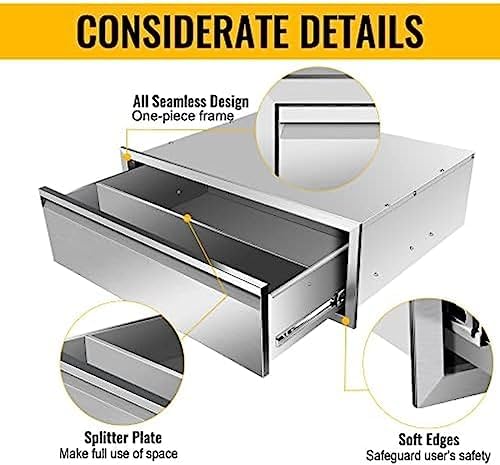 Outdoor Kitchen Drawers, Triple BBQ Drawers Stainless Steel Built-in Drawer For Outdoor Kitchen Island, Patio Grill Station,Single Drawer - Image 4