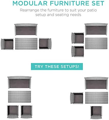Best Choice Products 4-Piece Outdoor Wicker Patio Conversation Furniture Set for Backyard w/Coffee Table, Seat Cushions - Gray/Gray - Image 2