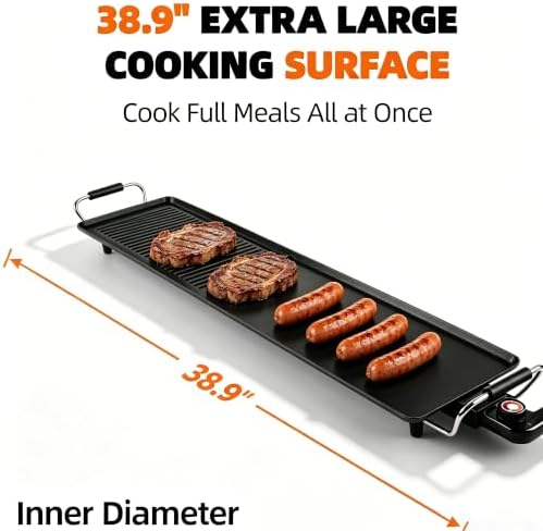 39.5-Inch Electric Griddle & Teppanyaki Grill, 1400W Large Non-Stick Surface, Intelligent Temperature Control, Easy to Clean. Indoor/Outdoor Use for Pancakes, BBQ, Camping & Gatherings - Image 6