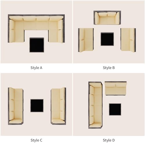 Qsun Patio Furniture Sets 7 Pieces Outdoor Sectional Rattan Sofa Manual Weaving Wicker Patio Conversation Set with Glass Table and Cushion (Beige) - Image 4
